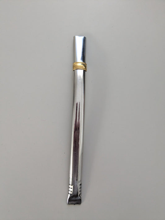 Bombilla Chata con Virola de Bronce – 16.5 cm – Acero Inoxidable - Der Kleine Markt