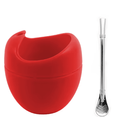 Mate de Silicona Roja con bombilla - Der Kleine Markt